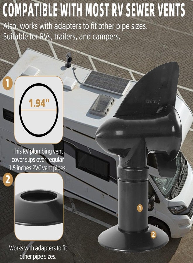 TonGass (1-Pack, Black RV Rotating Sewer Plumbing Vent Cover for RV Rotating Holding Tank Vent Wind-Powered Cover Draws Holding Tank Odors Out - Rotates 360 Degrees - Includes Mounting Hardware - Image 3